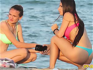 spycam Beach super-steamy Blue bathing suit g-string unexperienced teenage movie