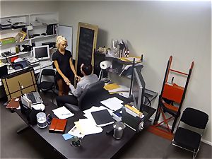 Katerina Kay keeps her job by humping the boss
